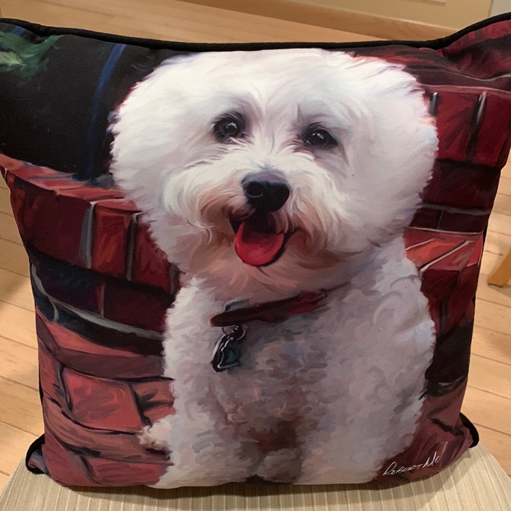 Glam Dog Bichon Frise Pillow by Robert McClintock